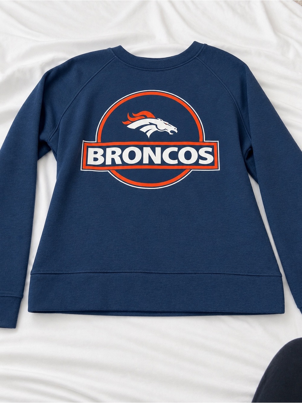NFL Navy Broncos Logo Crewneck Sweatshirt with Orange & White Accents